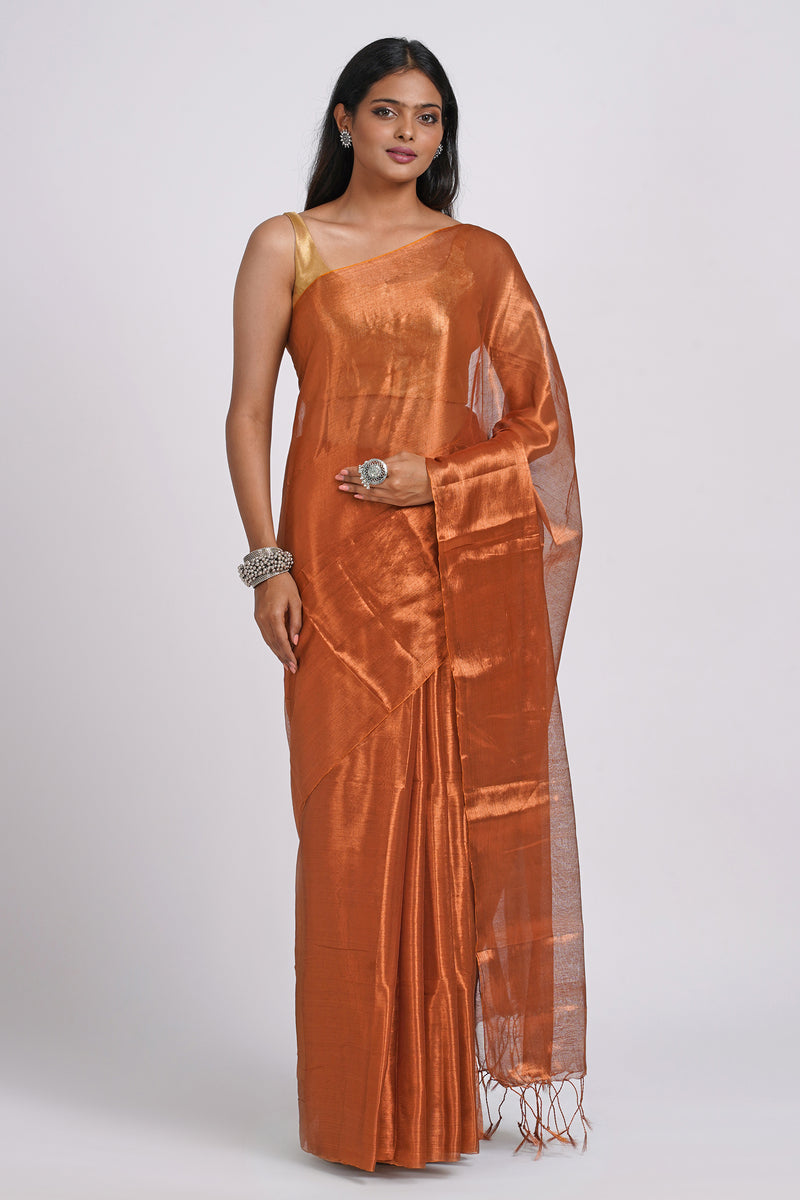 Teejh Trishika Copper Brown Tissue Saree