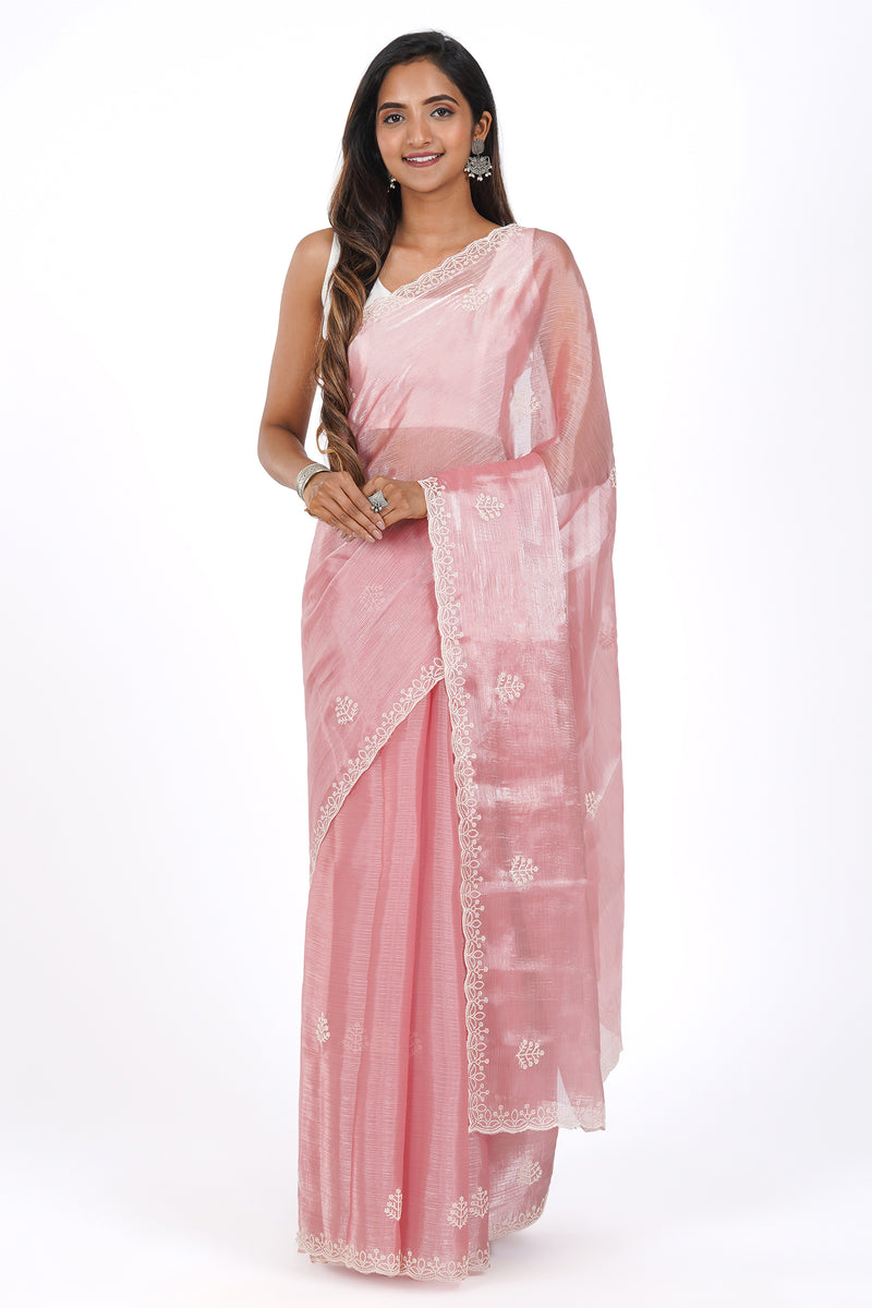 Teejh Bhavna Blush Pink Tissue Saree