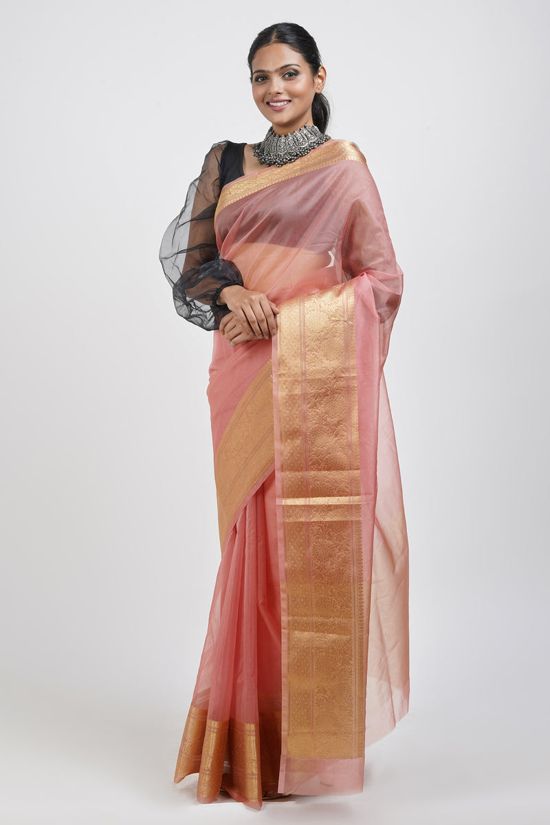 Teejh Zunaira Onion Pink Organza Saree