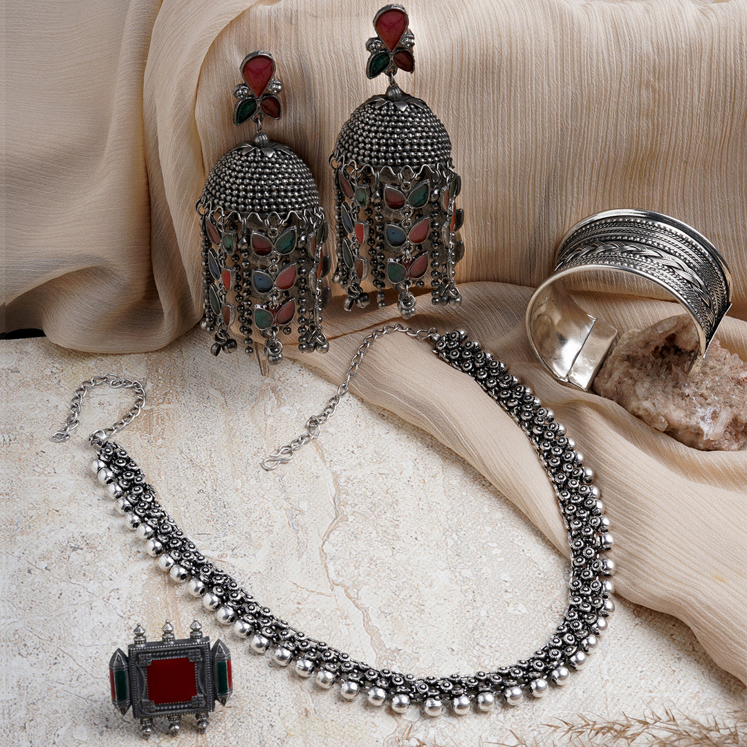 Teejh Kyra Multi Coloured Silver Oxidised Jewelry Gift Set